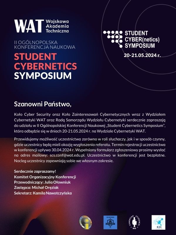 Informacje na temat konferencji: II Ogólnopolska konferencja naukowa Student Cybernetics Symposium w dniach 20-21 maja 2024 r.