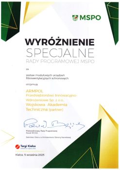 Dokument potwierdzający przyznanie Wyróżnienia specjalnego.