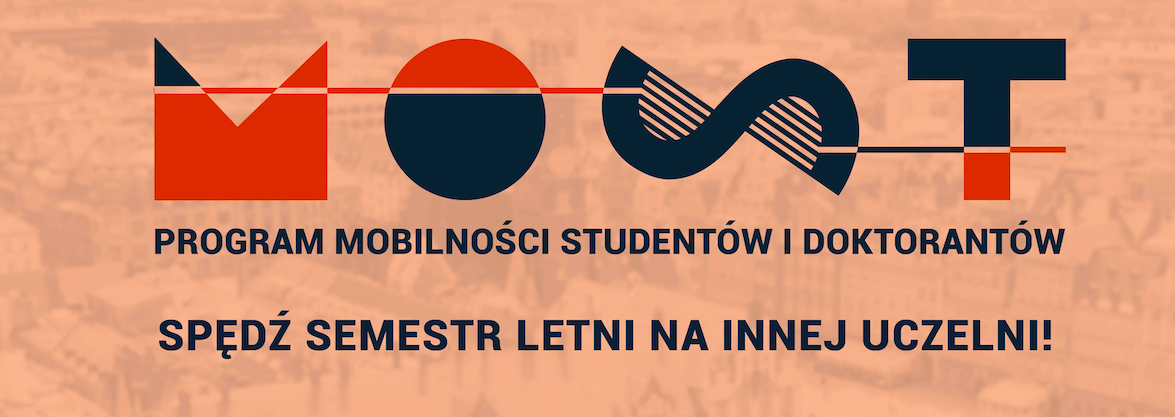 Baner z napisem MOST. Program mobillności studentów i doktorantów. Spędź semestr letni na innej uczelni!